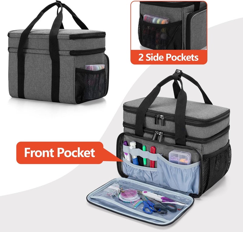 LUXJA Large Sewing Organizer with Many Compartments, 2 Layers Sewing Storage Bag with Varisized Pockets for Sewing and Crafting Supplies (Bag Only), Gray - Image 4